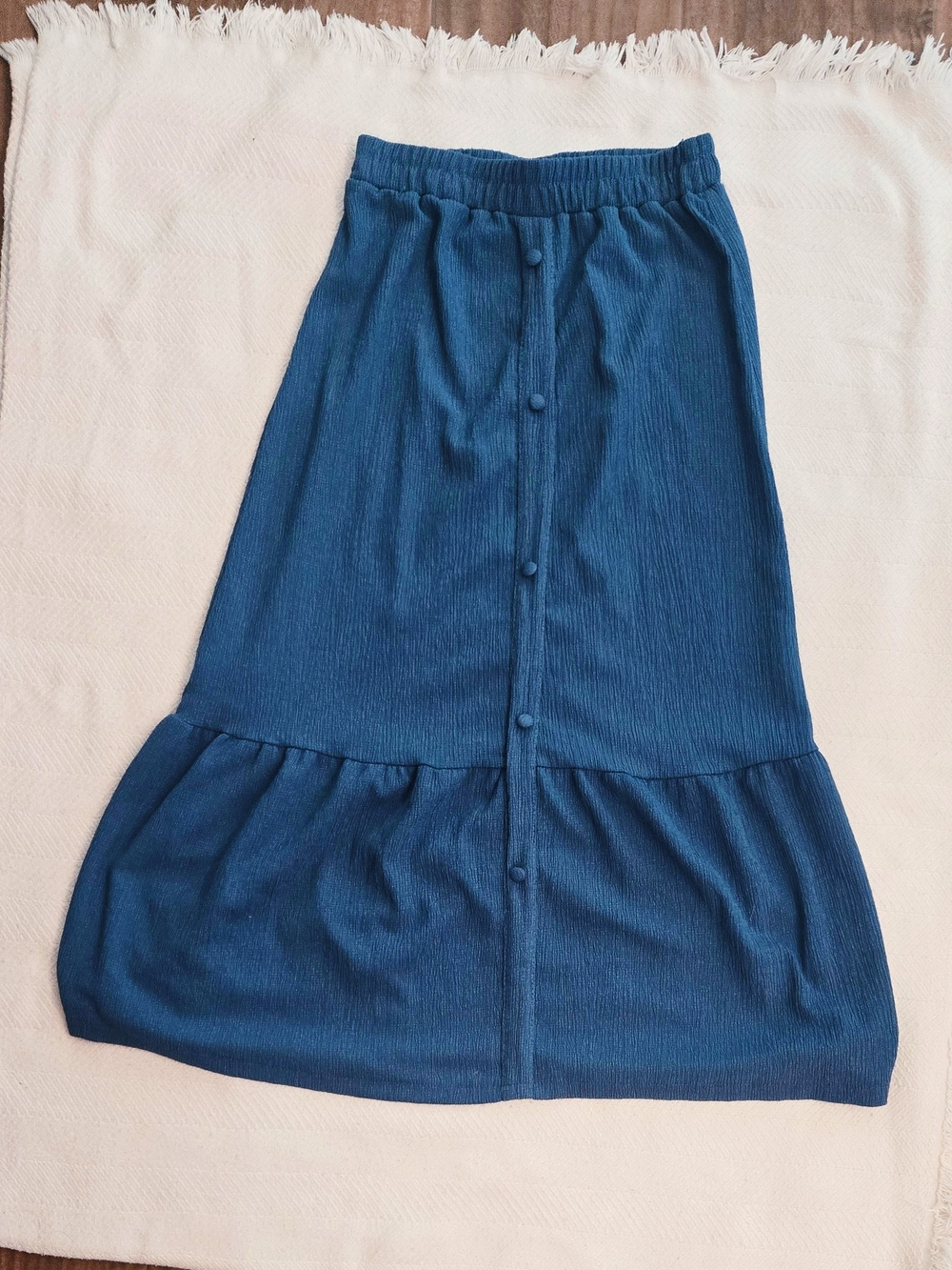 SweetHoney Blue Button-Front Tiered Maxi Skirt